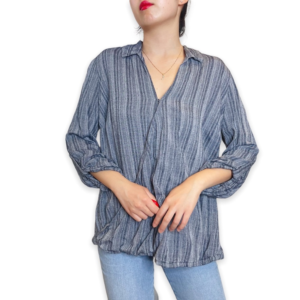 Wendy Bellissimo Rayon Wrap Style Striped Blouse Size M